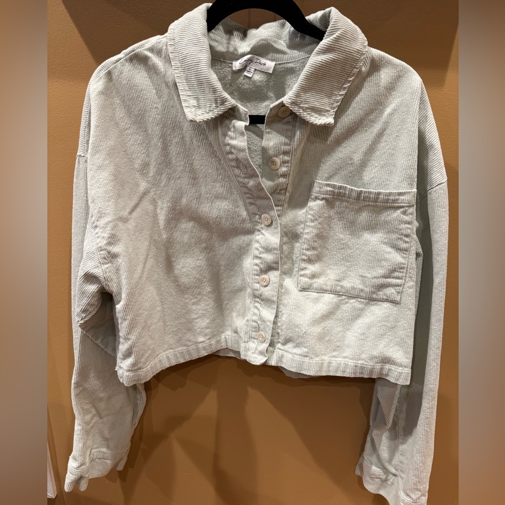 Emory Park Women's Cropped Corduroy Button Front Jacket Light Grey Size Large